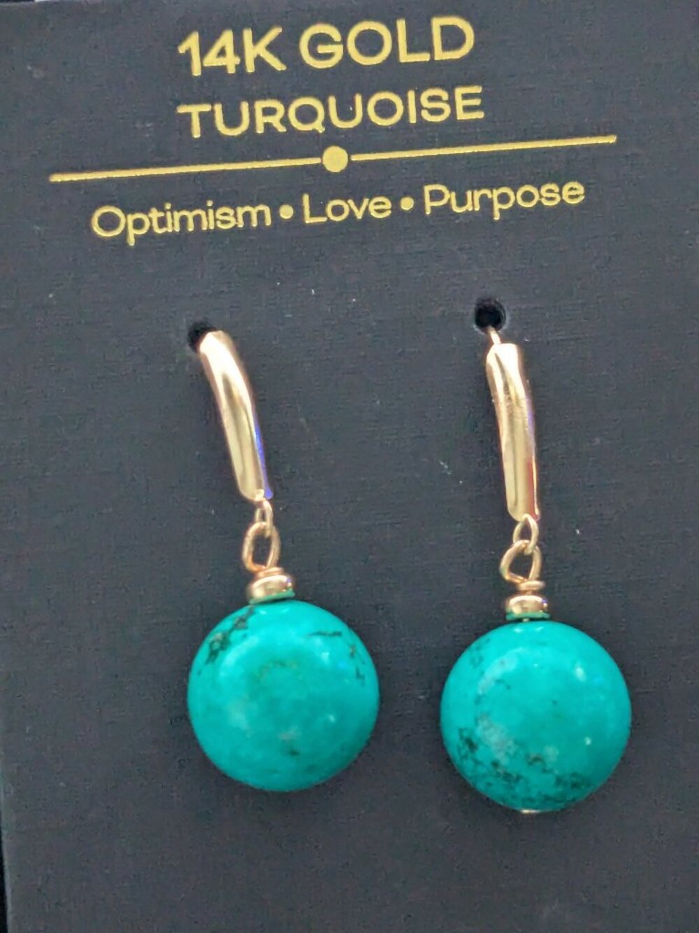 14KT Gold Turquoise Ball Beaded Dangle Drop Pierced Earrings